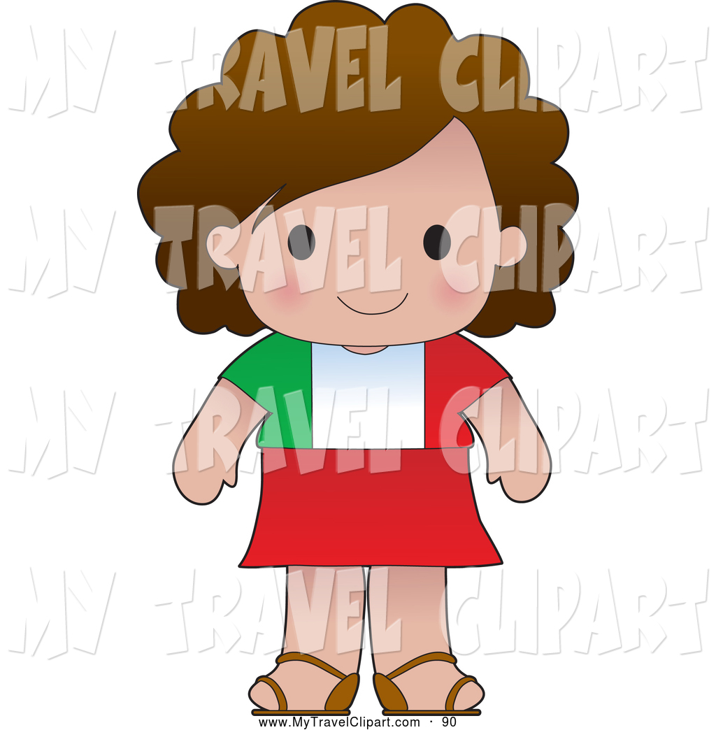 Clipart Of A Smiling Cute Italian Girl Wearing A Flag Of Italy Shirt