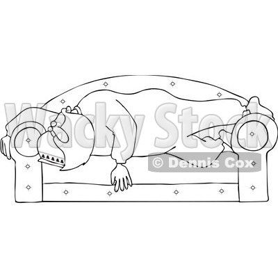 Clipart Outlined Santa Sleeping On A Couch   Royalty Free Vector
