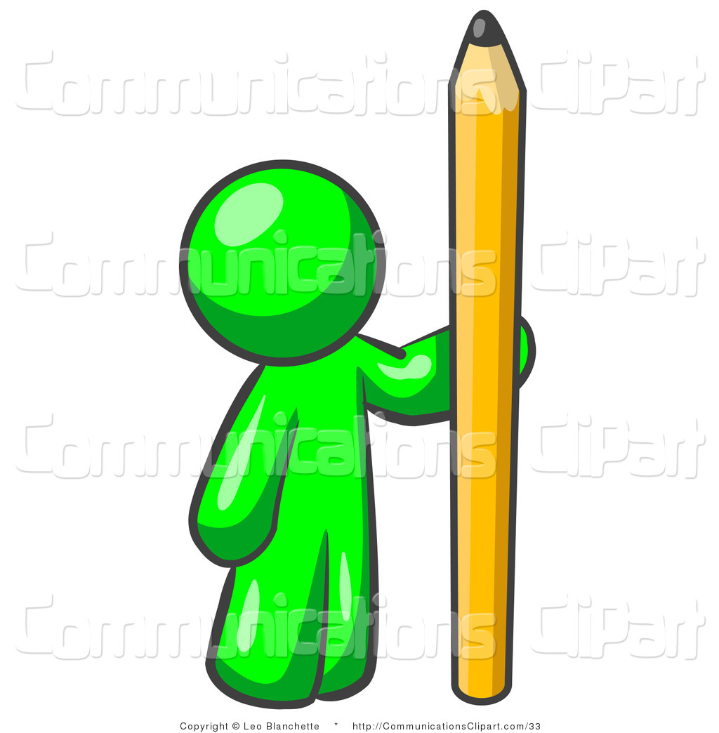 Communication Clipart Of A Lime Green Man Standing Beside An Upright