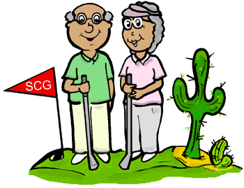 Full Version Of Golfers Standing Beside A Saguaro Cactus Clipart