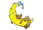 Ginger Cat Sleeping On The Moon Clipart Graphic