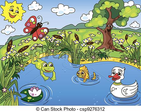 Pond Life With    Csp9276312   Search Clipart Illustration Drawings