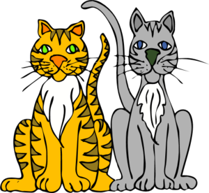 Two Cats Cartoon Sitting Beside Each Other Vector Clip Art
