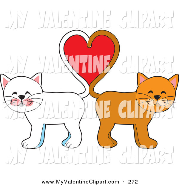 Valentine S Clipart Of Two Cute Cats One White One Orange Standing