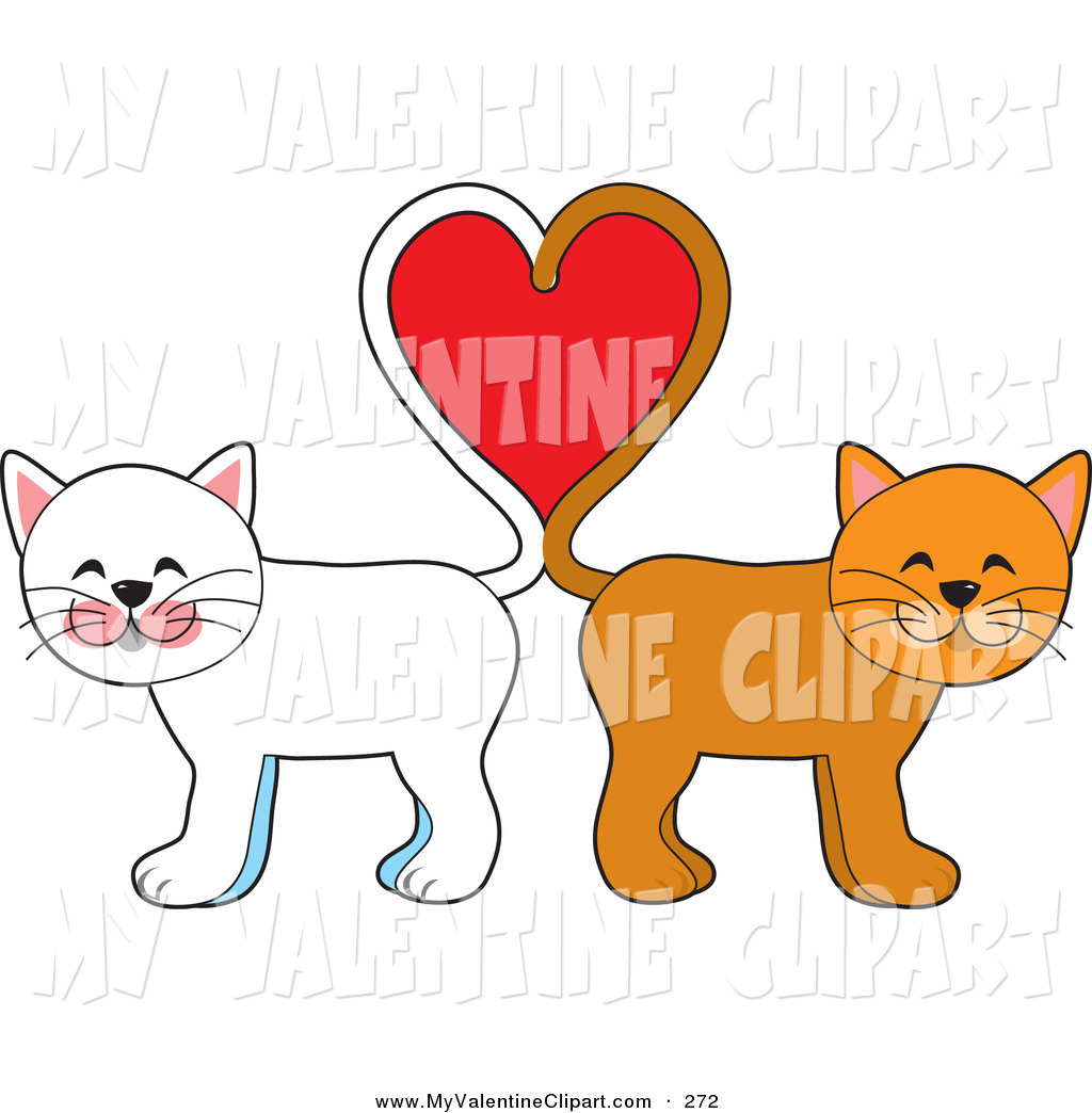 Valentine S Clipart Of Two Cute Cats One White One Orange Standing