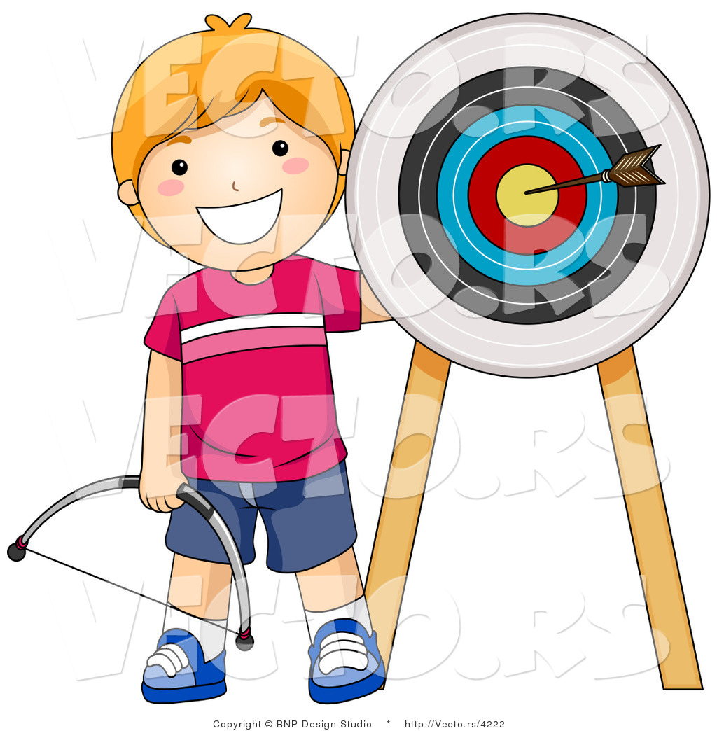 Vector Of Happy Red Haired Boy Standing Beside Arrow In A Target By