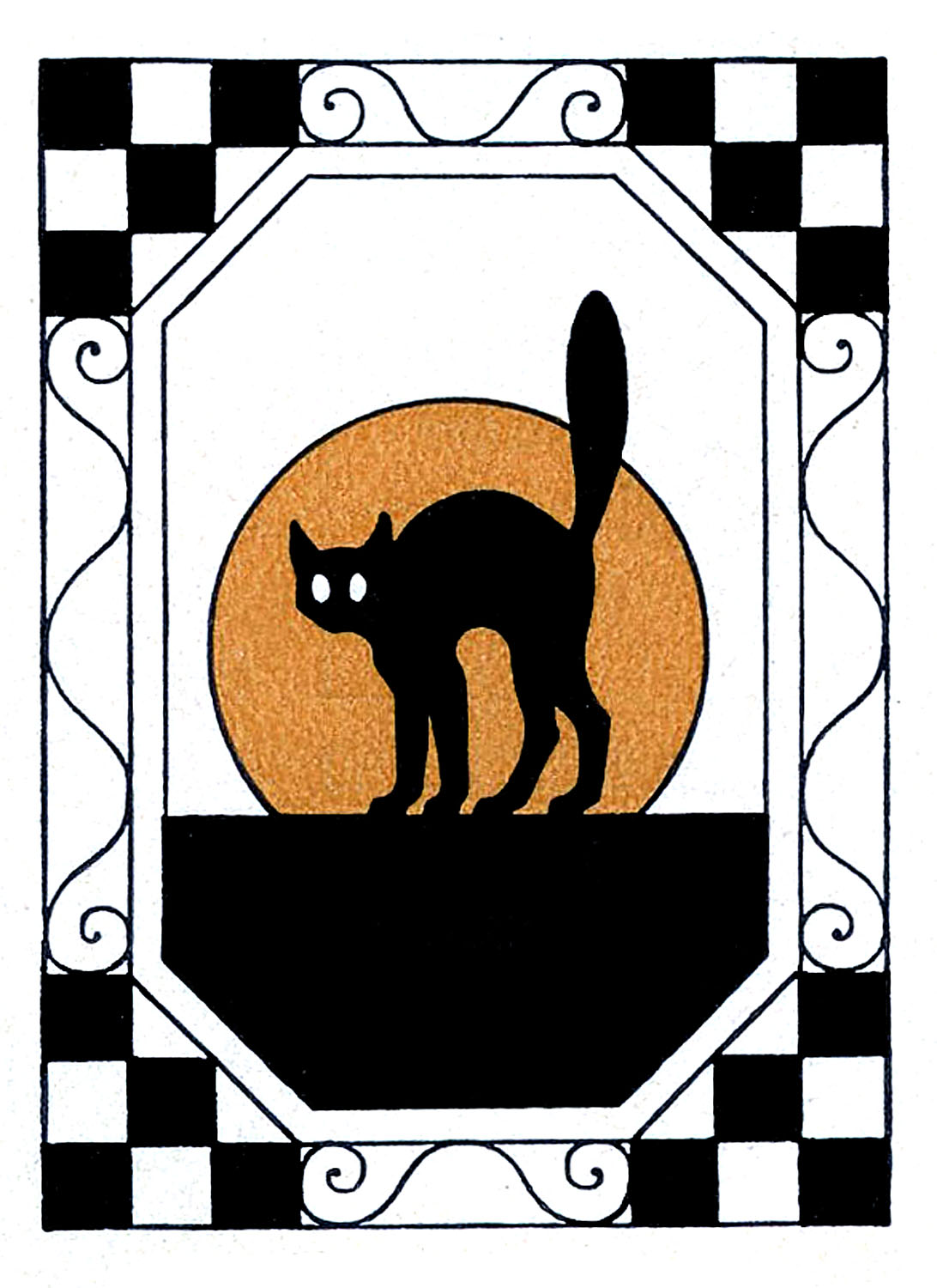 Vintage Halloween Clip Art   Black Cat With Moon   The Graphics Fairy