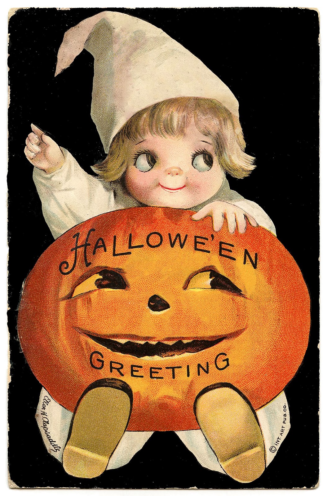 Vintage Halloween Clip Art   Googly Eye Pumpkin Girl   The Graphics