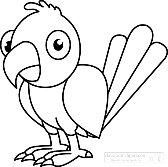 Animals   Red Parrot Black White Outline   Classroom Clipart