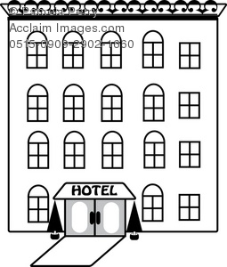Black And White Clip Art Illustration Of A Hotel Front   Acclaim Stock