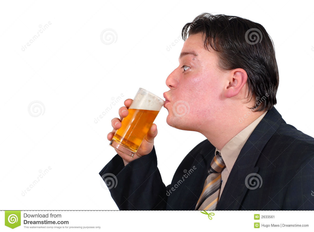 Businessman Drinking Cold Beer  Isolated Over White With Copyspace