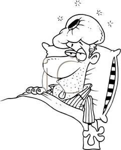 Clip Art Image  Coloring Page Of A Sick Man Laying In Bed