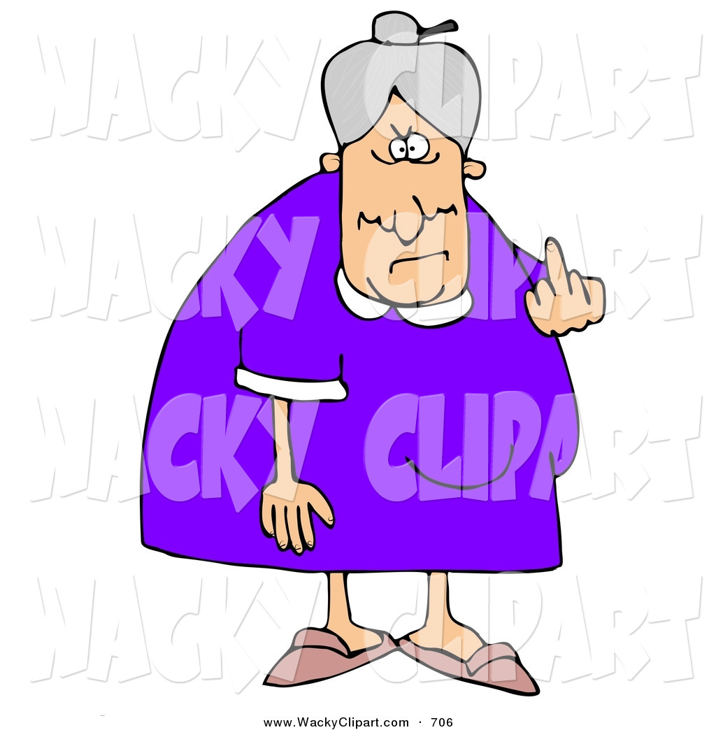 Clipart Of A Grumpy Mean Old Caucasian Lady With Gray Hair Flipping
