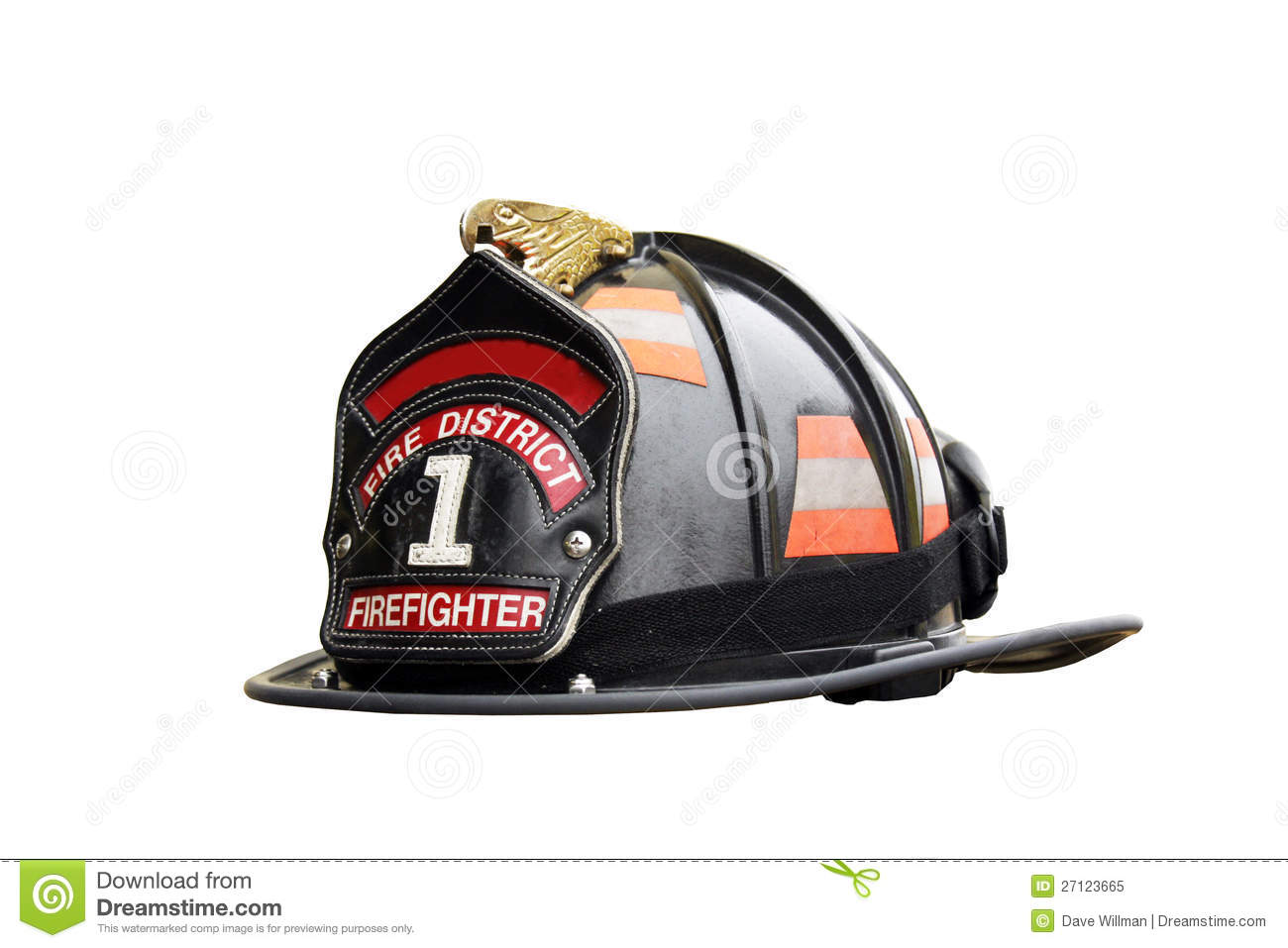 Firefighter Hat And Leather Badge Isolated Over A White Background