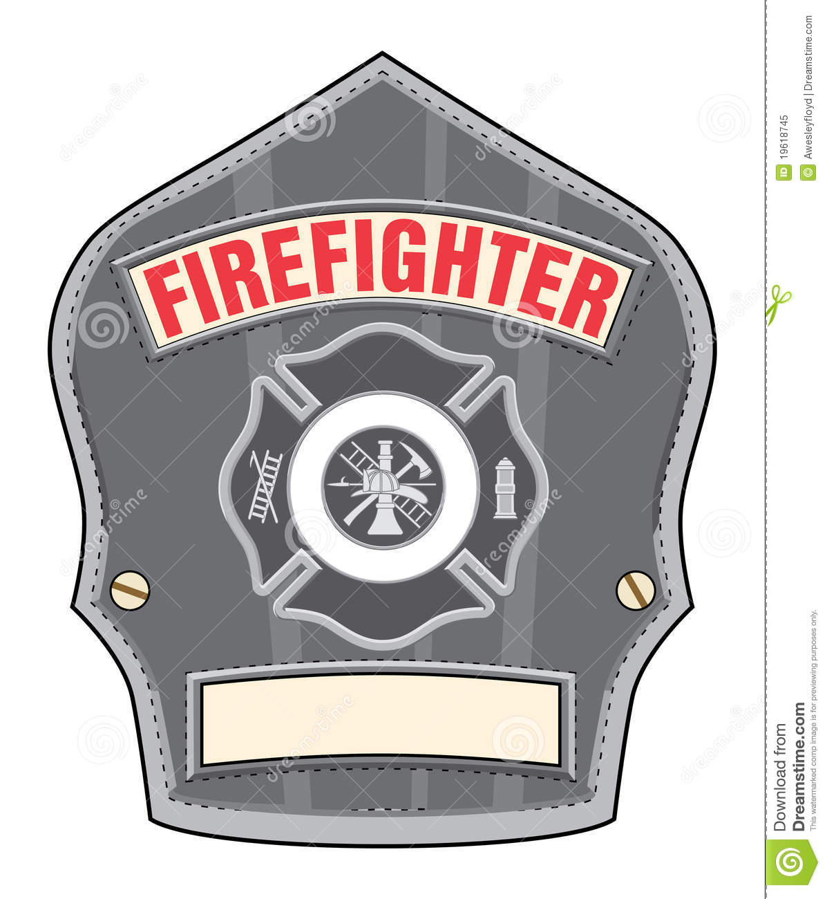 Firefighter Helmet Or Fireman Hat Badge With Cross And Firefighter