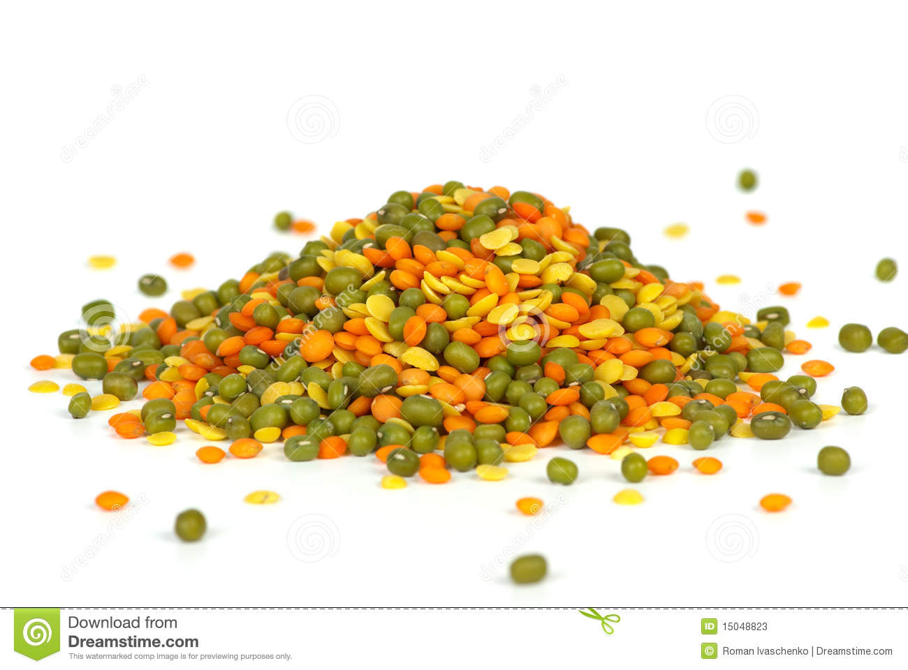 Mixed Green Mung Beans Yellow Split And Red Football Lentils Isolated    