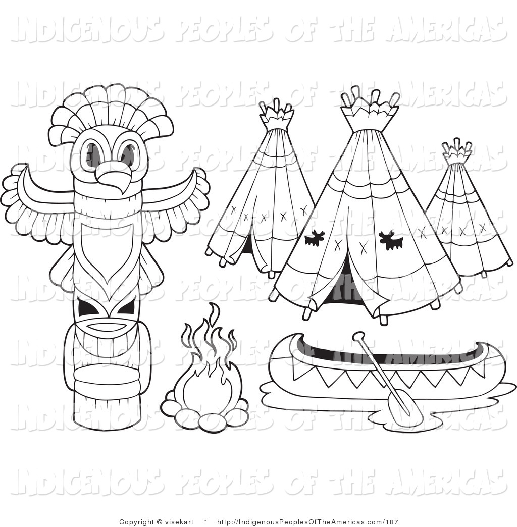 Vector Clipart Of Outlined Native American Indian Camp Items By