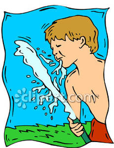 Boy Drinking Water From A Garden Hose   Royalty Free Clipart Picture