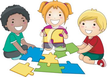 Children Putting Together A Puzzle   Royalty Free Clipart Picture
