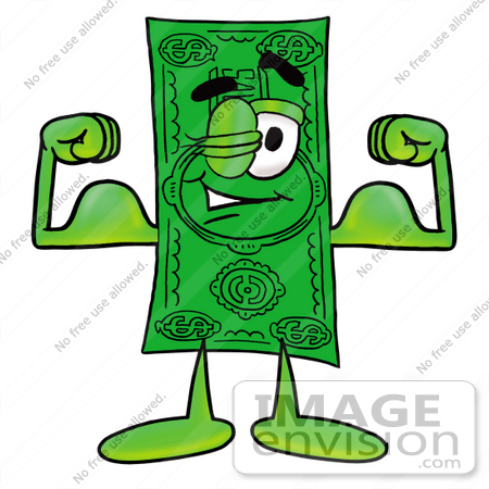 Clip Art Graphic Of A Flat Green Dollar Bill Cartoon Character Flexing