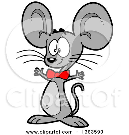 Clipart Of A Cartoon Happy Gray Mouse Wearing A Bowtie And Holding His    