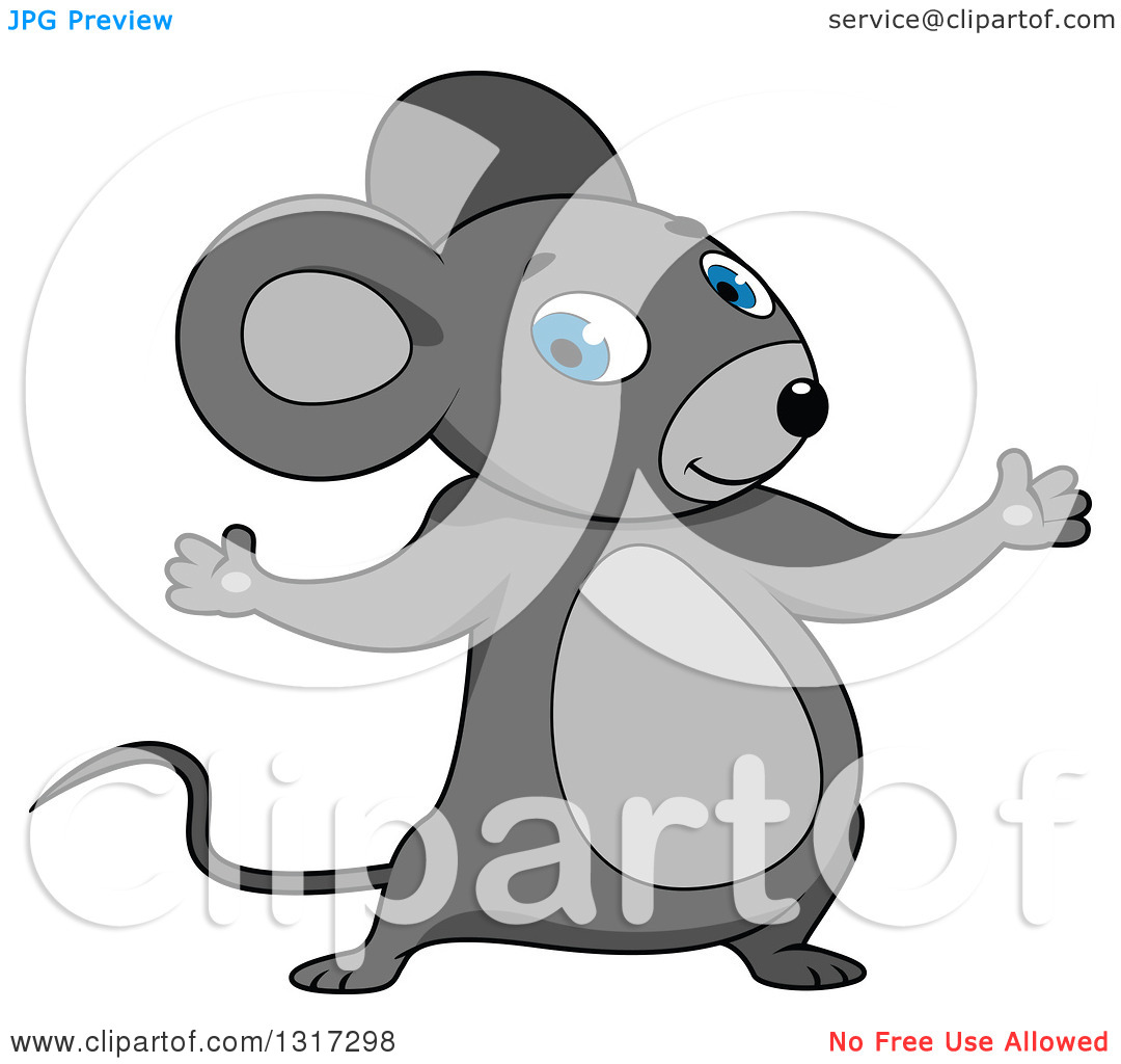 Clipart Of A Cartoon Welcoming Gray Mouse   Royalty Free Vector    
