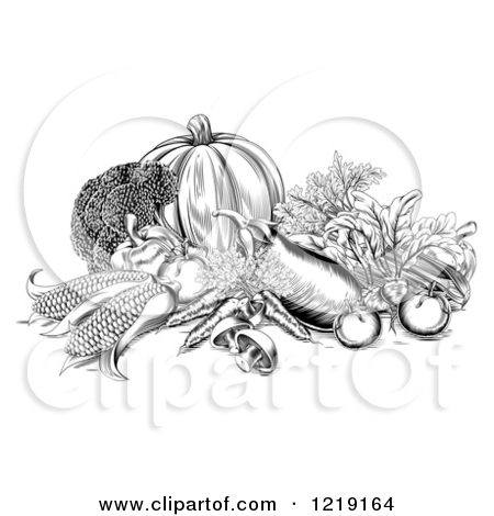 Clipart Of Black And White Woodcut Harvest Vegetables   Royalty Free    