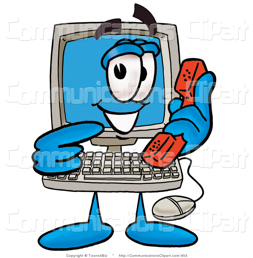 Communication Clipart Of A Desktop Computer Monitor Mascot Cartoon