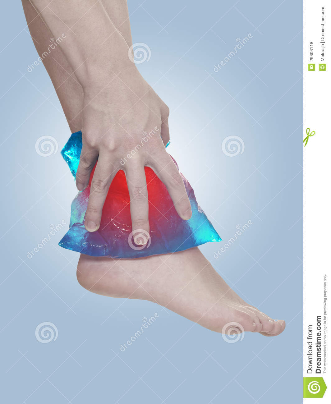 Cool Gel Pack On A Swollen Hurting Ankle  Royalty Free Stock Photos    