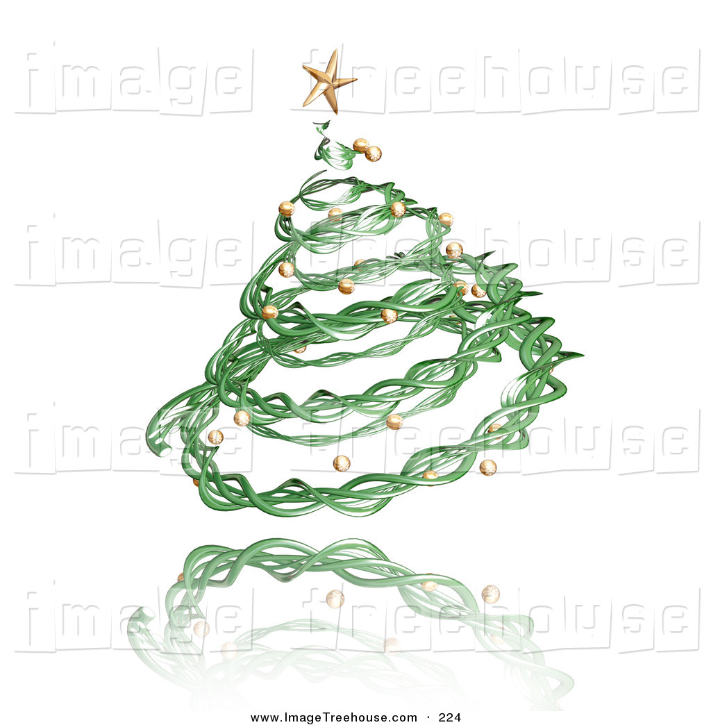 Green Spiral Twine Christmas Tree With A Golden Star And Ornaments On    