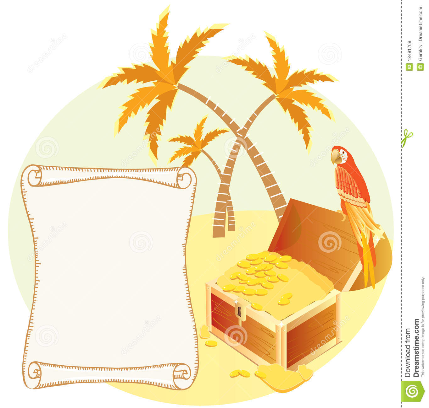 Pirate S Treasure With Parrot And Palms  Royalty Free Stock Images