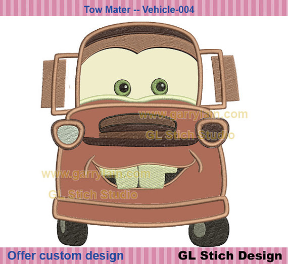Tow Mater Embroidery Applique Digital Pattern Machine Embroidery    