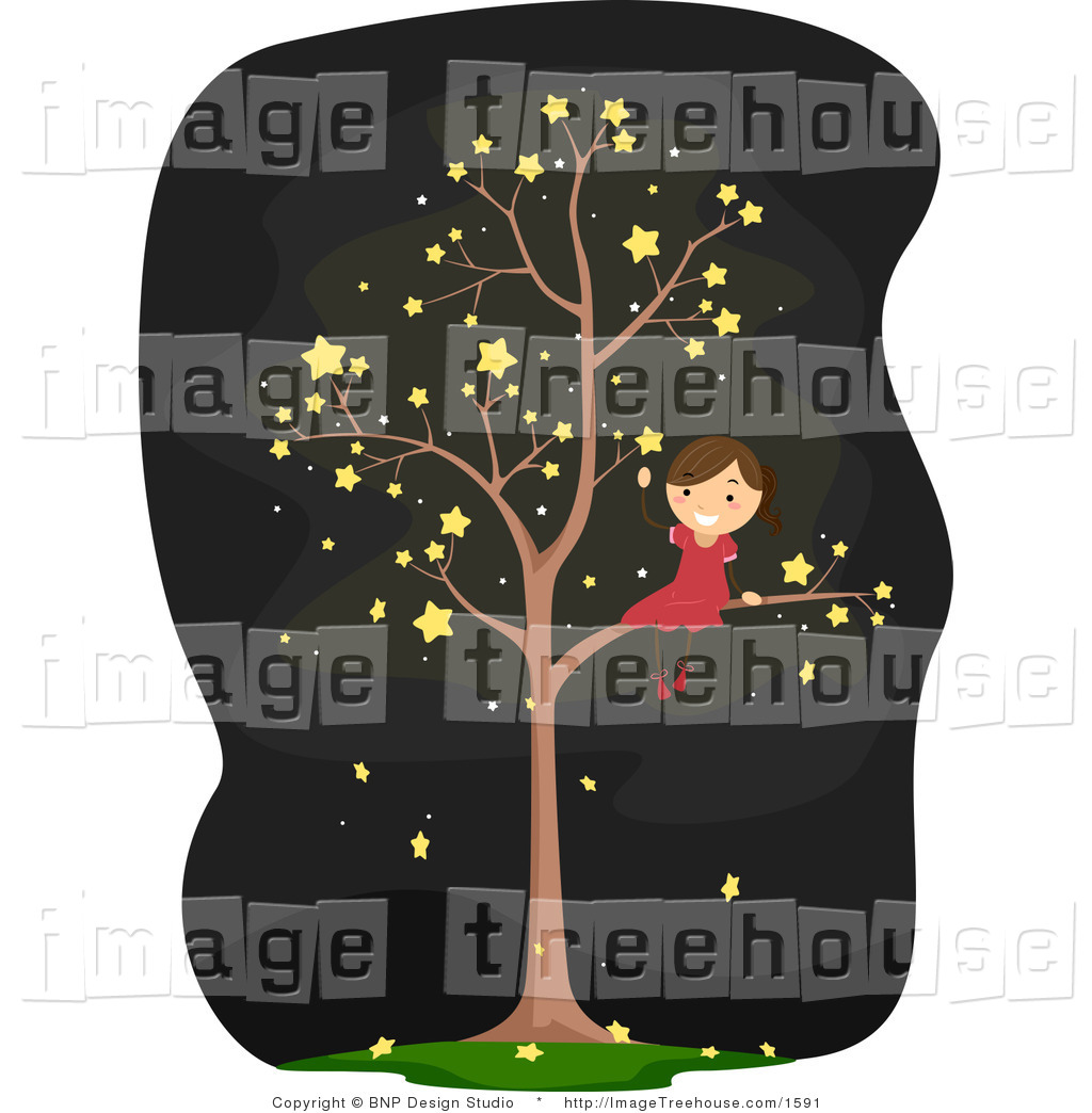 Vector Clipart Of A Lonely Girl Sitting In A Star Tree   Royalty Free