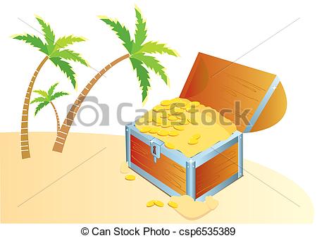 Vector   Pirate S Treasure Chest On A Tropical Beach With Palms