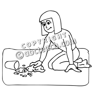 Clip Art  Kids  Chores  Cleaning Up A Spill  Coloring Page    Preview