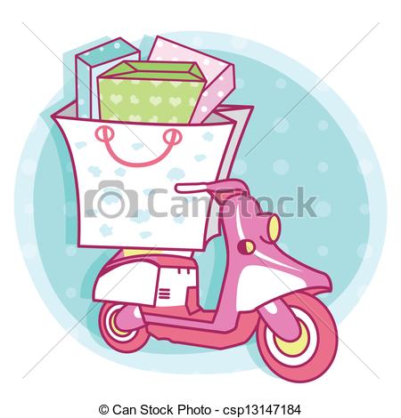 Cute Shopping Bag Clipart Scooter With Shopping Bag