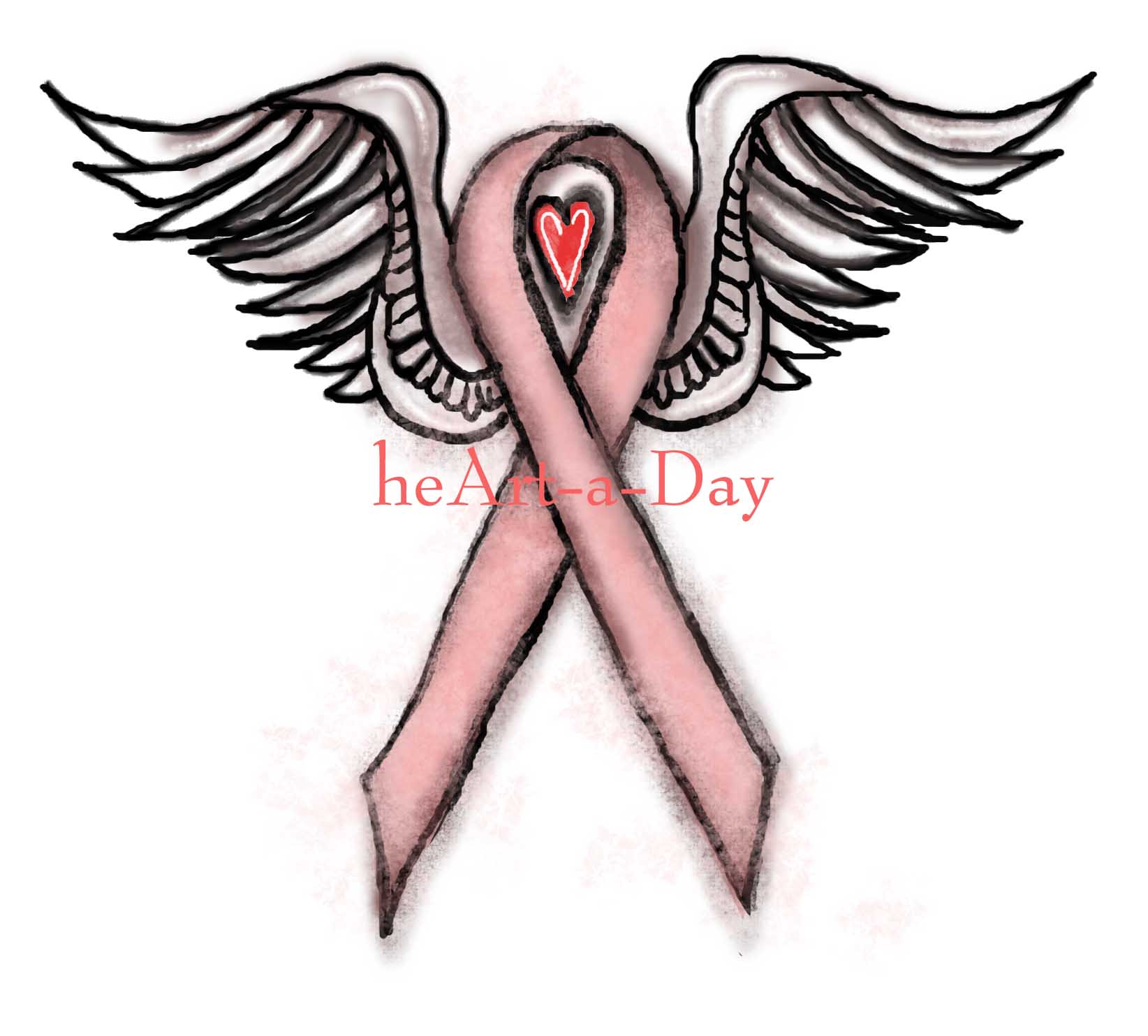 Heart  161  Pink Ribbon Angel Heart Drawing   Pink Ribbon Angel