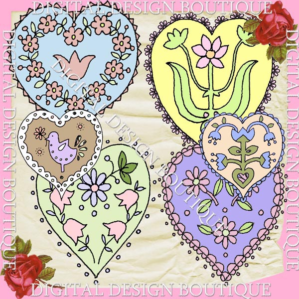 Home    Commercial Use Or Resale Clipart Ddb    Ddb Floral Hearts 1