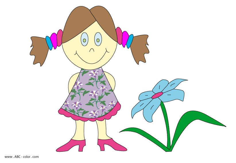 Raster Coloring Girl And Flower   1182 1715
