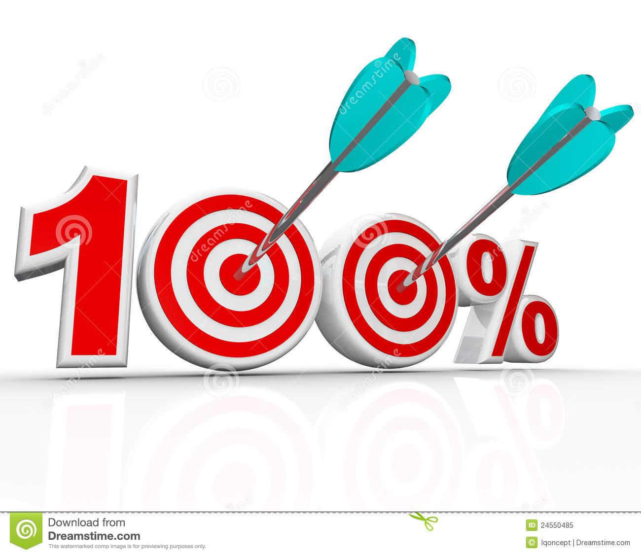 The Number 100 Percent With Arrows Shooting Into The Bulls Eye Targets
