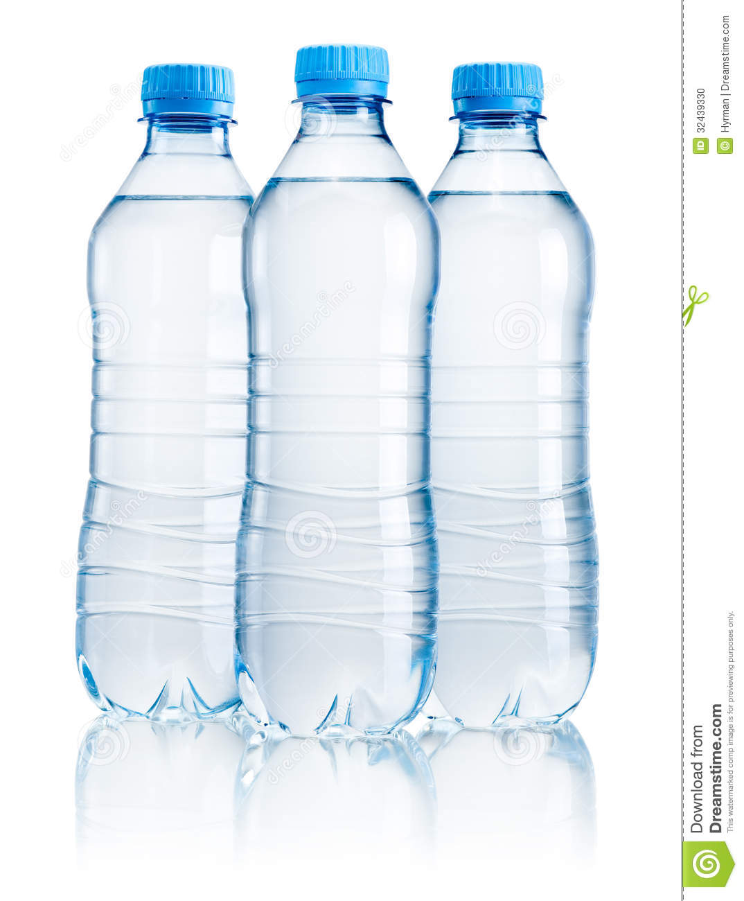 Three Plastic Bottle Of Drinking Water Isolated On White Stock Photo