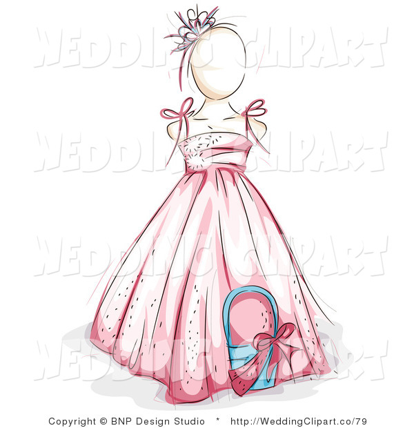 Vector Cartoon Marriage Clipart Of A Sketched Pink Flower Girl Dress