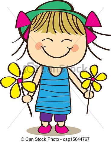 Vector Of Cute Little Girl Holding Flower Csp15644767   Search Clipart    