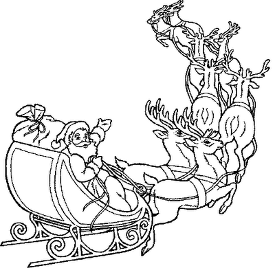 Xmas Coloring Page Of Santa Claus And His Reindeer With Christmas    