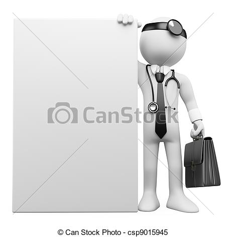 3d Family Doctor With A Blank Poster  Rendered At High Resolution On A