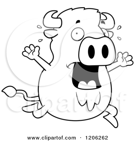 Black And White Scared Chubby Buffalo   Royalty Free Vector Clipart