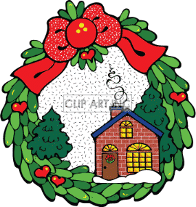 Cabins Cabin Christmaswreath002 C Clip Art Holidays Christmas