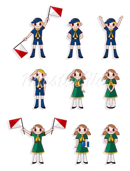Cartoon Boy Girl Scout Icon Set Stock Photo   Royalty Free Artist