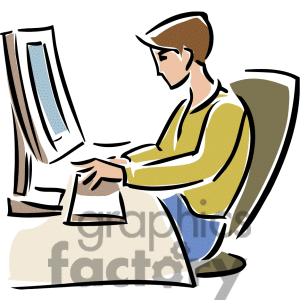 Cartoon Student Typing At A Computer