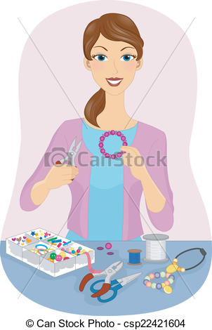 Clipart Of Jewelry Making   Illustration Featuring A Girl Making